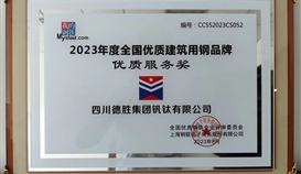 乐橙游戏官网钒钛荣获2023年度全国优质建筑用钢品牌优质服务奖